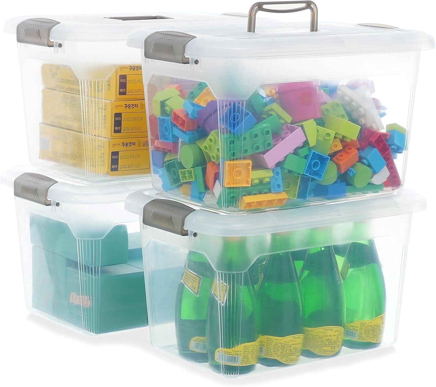 Small Storage Bin with Lids & Handle 14 Qt 4 Packs Clear Stackable