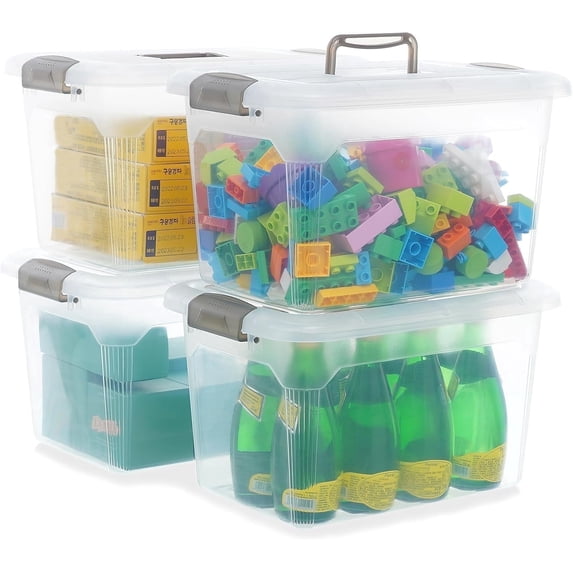Small Storage Bin with Lids & Handle 14 Qt 4 Packs Clear Stackable Toy Organizer Craft for Kids Adult