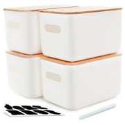 Citylife 4 Packs Storage Bins with Bamboo Lids Plastic Stackable Storage Containers for Organizing