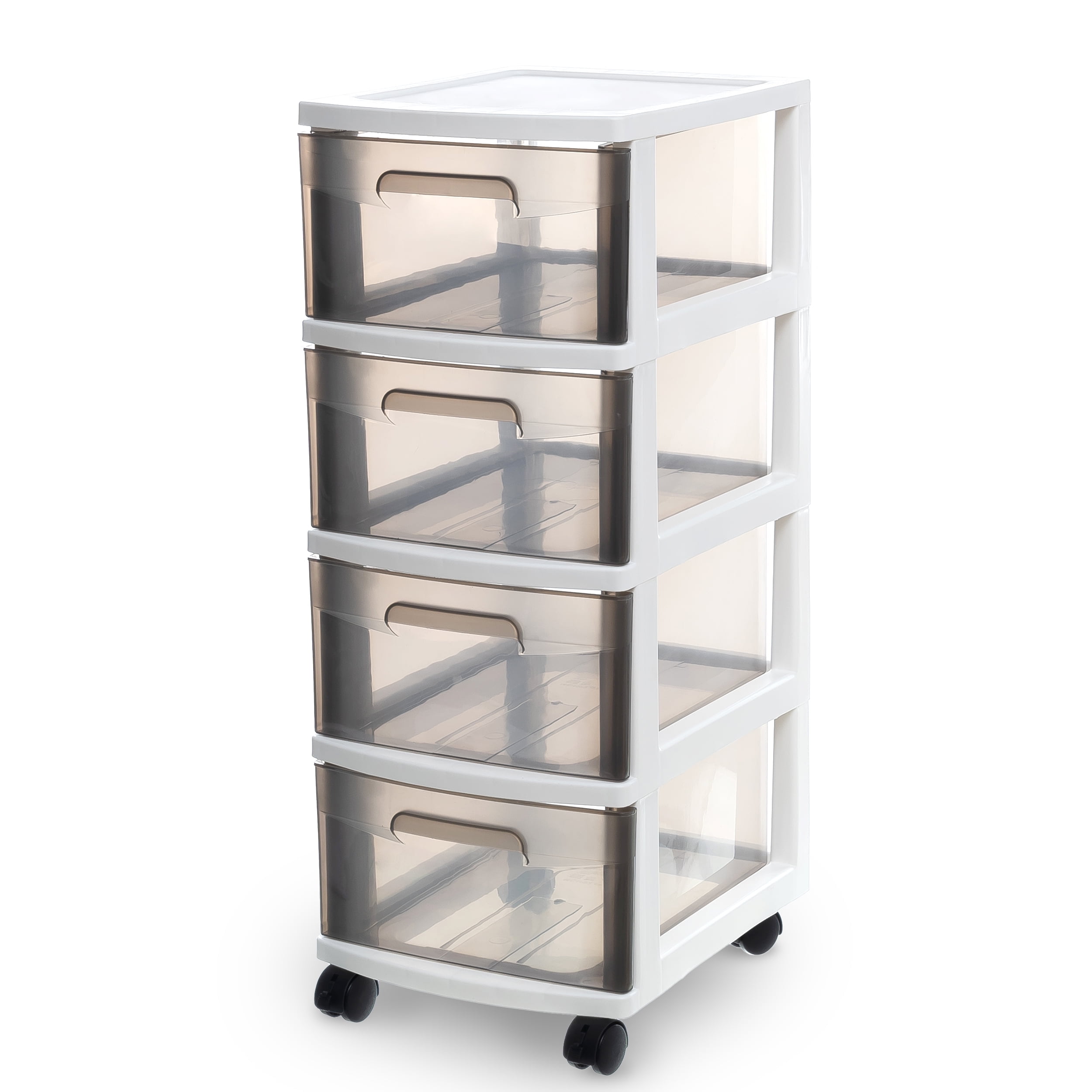 Citylife 4 Tier Plastic Storage Drawers Carts On Wheels White & Grey 