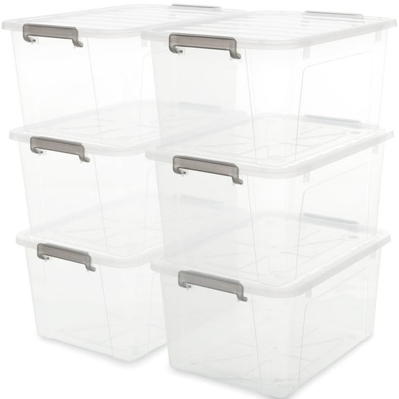 44 Qt Clear Storage Bins with Lids Large Stackable Plastic Storage Box 6 Packs