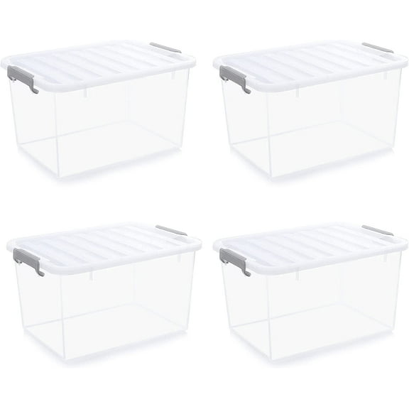 44 Qt Clear Storage Bins with Lids Plastic Stackable 4 Packs