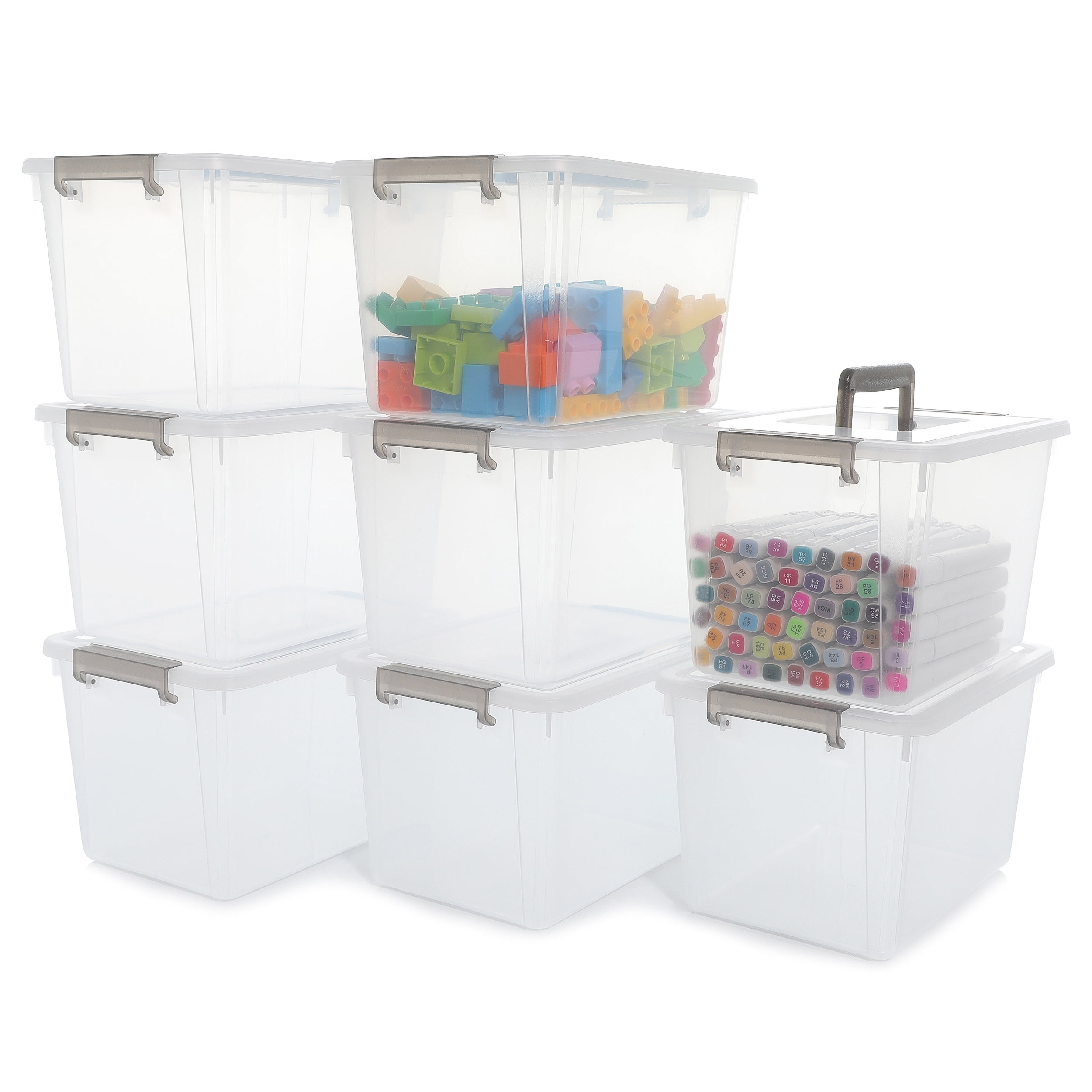 Citylife 5.3 QT 8 Packs Plastic Small Storage Bins with Latching Lids Clear  Storage Box with Handle Stackable Storage Containers for Organizing Toys