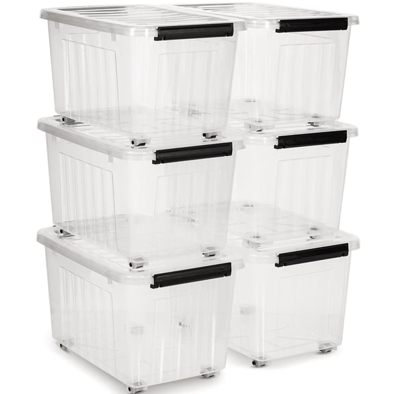 Kerhouze 54 Qt Clear Storage Bins with Lids Plastic Stackable 6 Pack