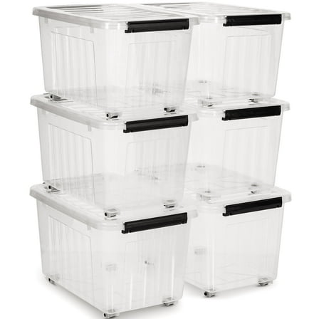 Kerhouze 54 Qt Clear Storage Bins with Lids Plastic Stackable 6 Pack