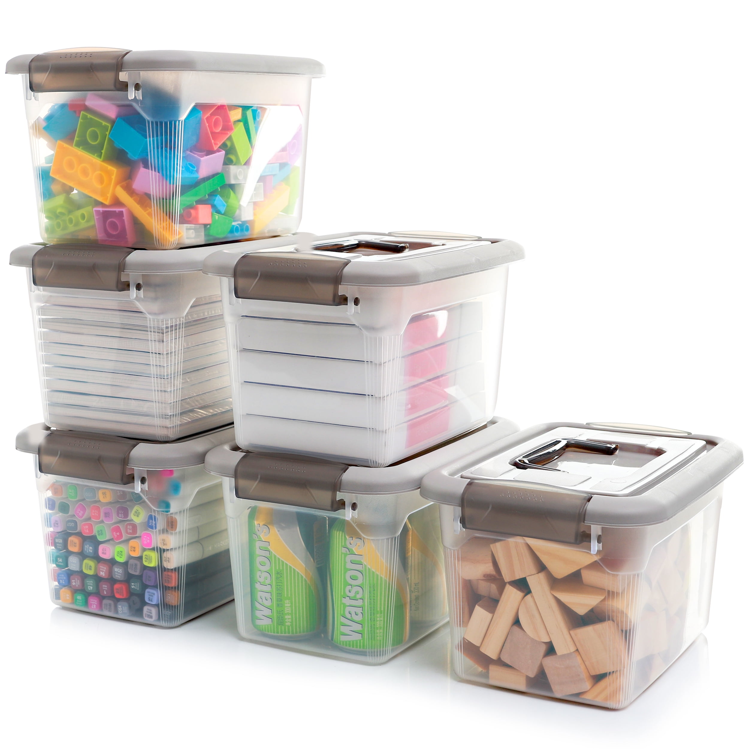 Citylife 6 Packs 5.3 QT Plastic Storage Bins with Latching Lids