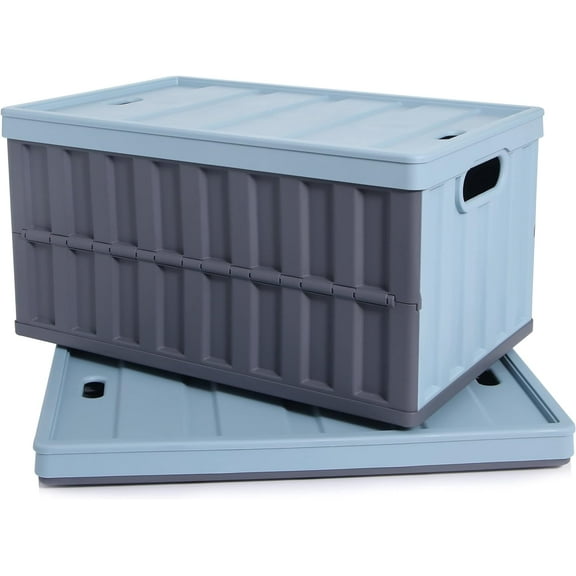 Citylife 64L Collapsible Storage Bins with Lids Plastic Storage Containers for Organizing Stackable Storage Box Large Heavy Duty Utility Crates, 2 Packs