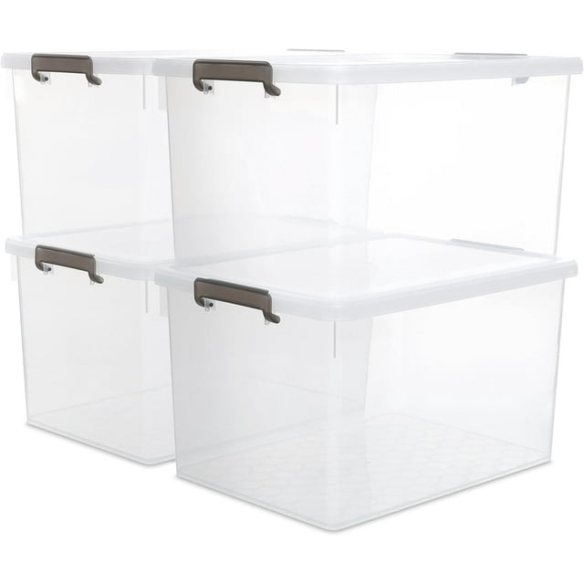 Kerhouze 69 Qt 4 Pack Plastic Clear Storage Bin with Lids Latch Box Large