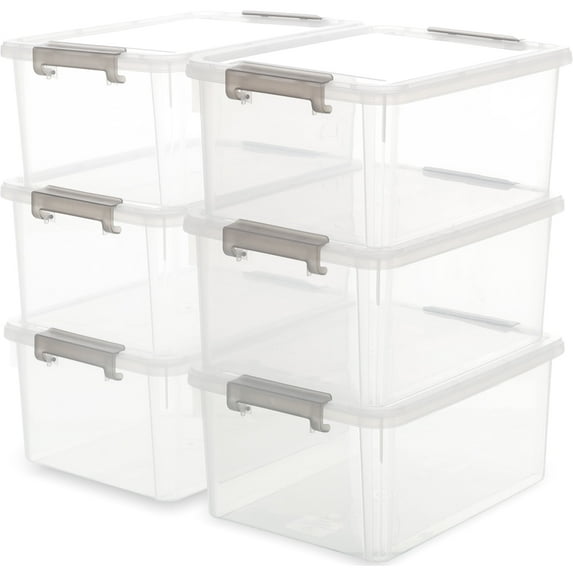 Citylife 7 Qt. Small Storage Bins with Lids Latching Plastic Stackable Clear 6 Packs