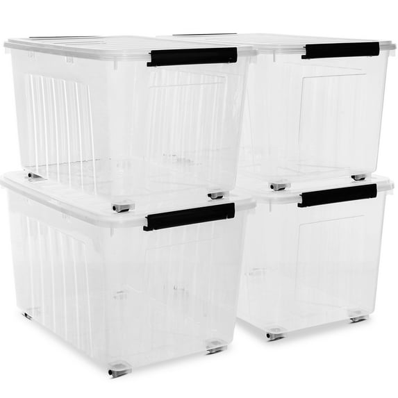 Kerhouze 82 Qt Clear Storage Bins with Lids Plastic Stackable 4 Pack