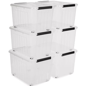 Kerhouze 82 Qt Clear Storage Bins with Lids Plastic Stackable 6 Pack