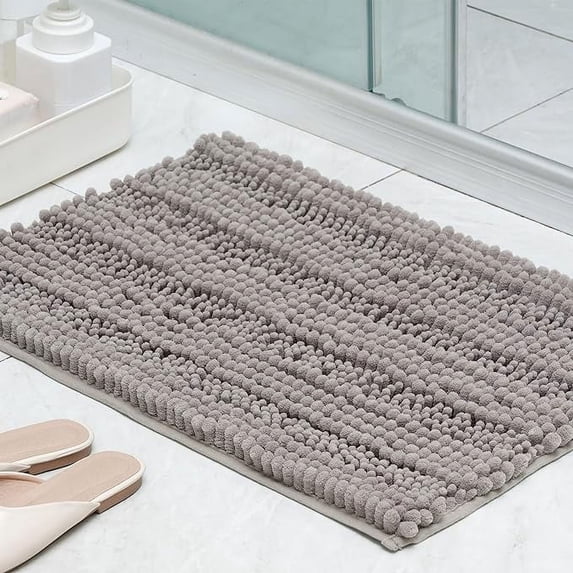 Citylife Bath Rug 16" x 24" Grey Soft Absorbent Chenille Bath Mats Shaggy Bath Rug