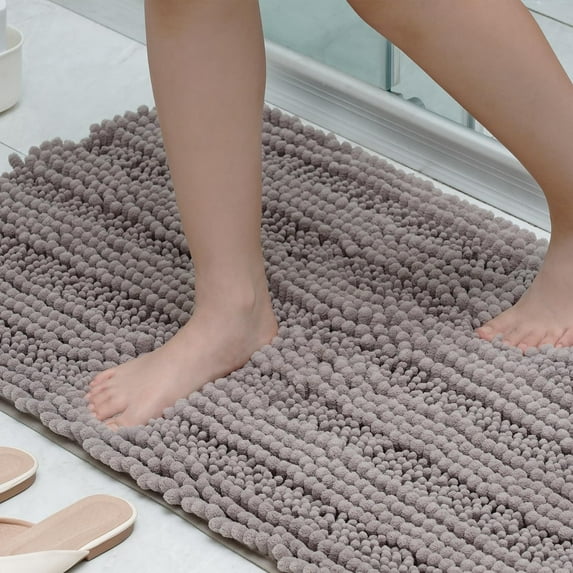 Citylife Bath Rug 20" x 32" Pale Grey Soft Absorbent Chenille Bath Mats Shaggy Bath Rug