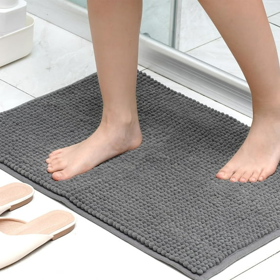 Citylife Bath Rug 20" x 32" Solid Grey Soft Absorbent Chenille Bath Mats Shaggy Bath Rug