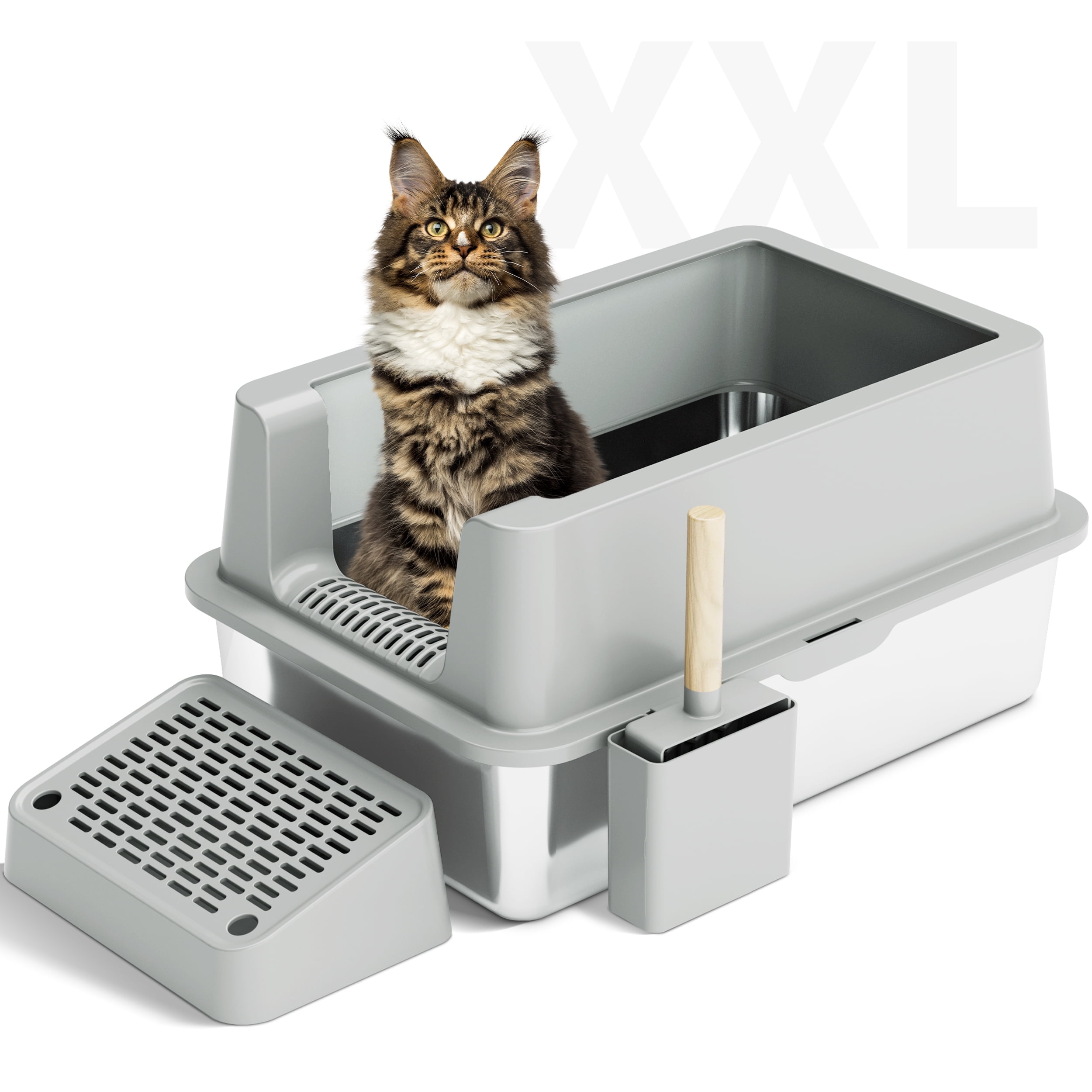 Kerhouze Enclosed Stainless Steel Cat Litter Box with Lid Extra