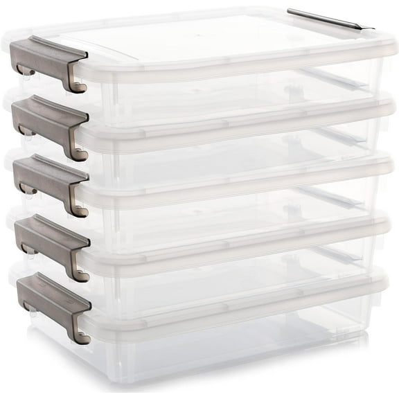 Citylife File Box with Lid Clear Plastic 5 Pack A4 14.6"L x 10.4"W x 2.8"H