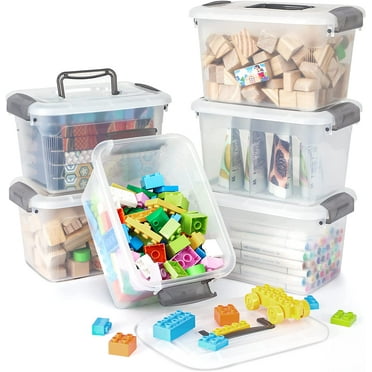 Citylife 6 Qt Small Storage Bin with Lids Handle 6 Packs Clear Stackable Craft Toy Organizer for Kids