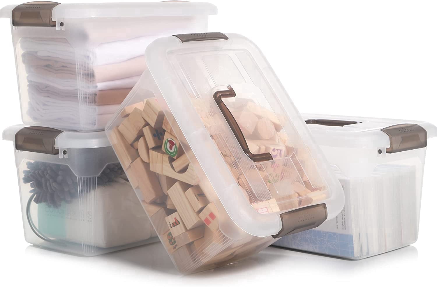 Small Storage Bin with Lids & Handle 8.5 Qt 4 Packs Clear Stackable Toy Organizer Craft for Kids Adult