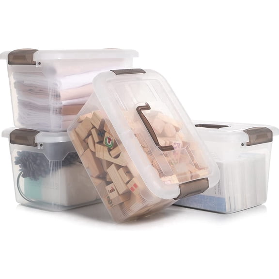 Small Storage Bin with Lids & Handle 8.5 Qt 4 Packs Clear Stackable Toy Organizer Craft for Kids Adult