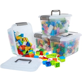 Small Storage Bins with Lids & Handle Latches 5.3 Qt. 4 Packs Clear Stackable Craft Toy Organizer for Kids
