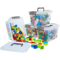 Small Storage Bins with Lids & Handle Latches 5.3 Qt. 4 Packs Clear Stackable Craft Toy Organizer for Kids
