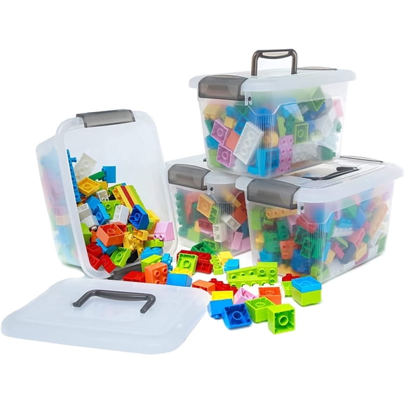 Citylife Small Storage Bins with Lids & Handle Latches 5.3 Qt. 4 Packs Clear Stackable Craft Toy Organizer for Kids