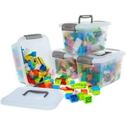 Citylife Small Storage Bins with Lids & Handle Latches 5.3 Qt. 4 Packs Clear Stackable Craft Toy Organizer for Kids