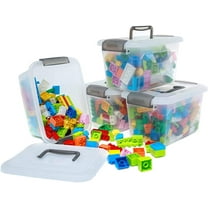 Citylife Small Storage Bins with Lids & Handle Latches 5.3 Qt. 4 Packs Clear Stackable Craft Toy Organizer for Kids