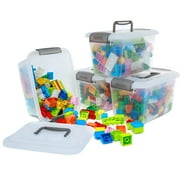 Citylife Small Storage Containers with Lids & Handle 5.3 Qt.4 Packs Clear Stackable Small Plastic Storage Bin Toy Organizer and Storage Bins for Kids