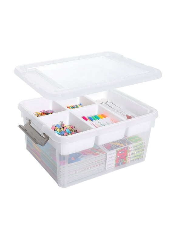 Citylife Storage Bins with Lids & 5 Grid Removable Tray 17 Qt.Plastic Storage Containers Craft Toy organizer and storage bins for Kids Office