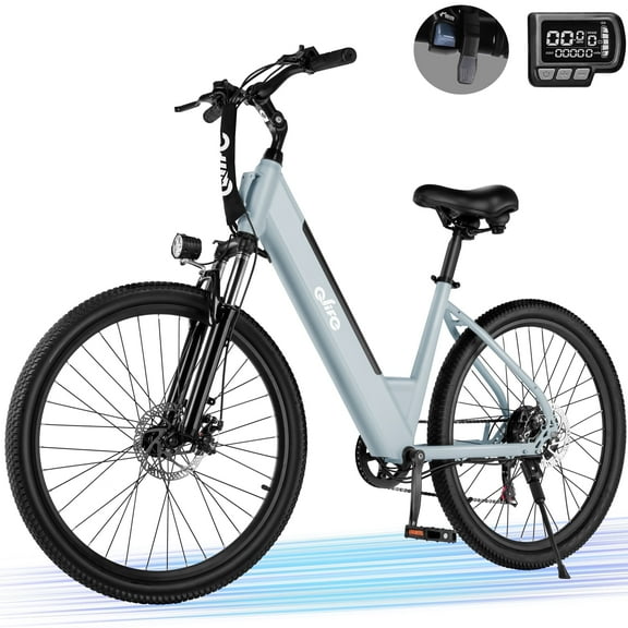 Cityone Electric Bike for Adults 26" Step-Through 20MPH Ebike with 2.1" Tire, Peak 750W Motor Ebikes with 7 Speed, E-bike (Blue)