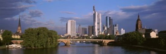 Cityscape Alte Bridge Rhine River Frankfurt Germany Canvas Art - Panoramic Images (36 x 12)