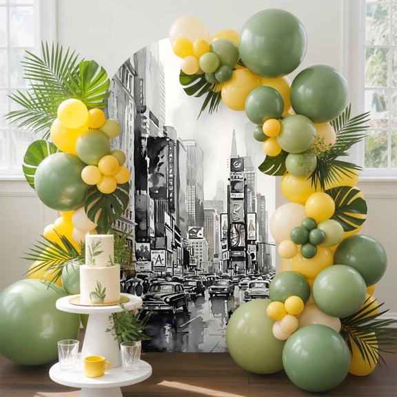 Cityscape Arch Backdrop Cover, 5FT, Retro Watercolor Black White Street Scene Spandex Arch Covers Double-Sided Backdrop for Wedding Birthday Party Photo Background Decoration