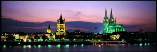 Cityscape At Dusk Cologne Germany Canvas Art - Panoramic Images (36 x 12)