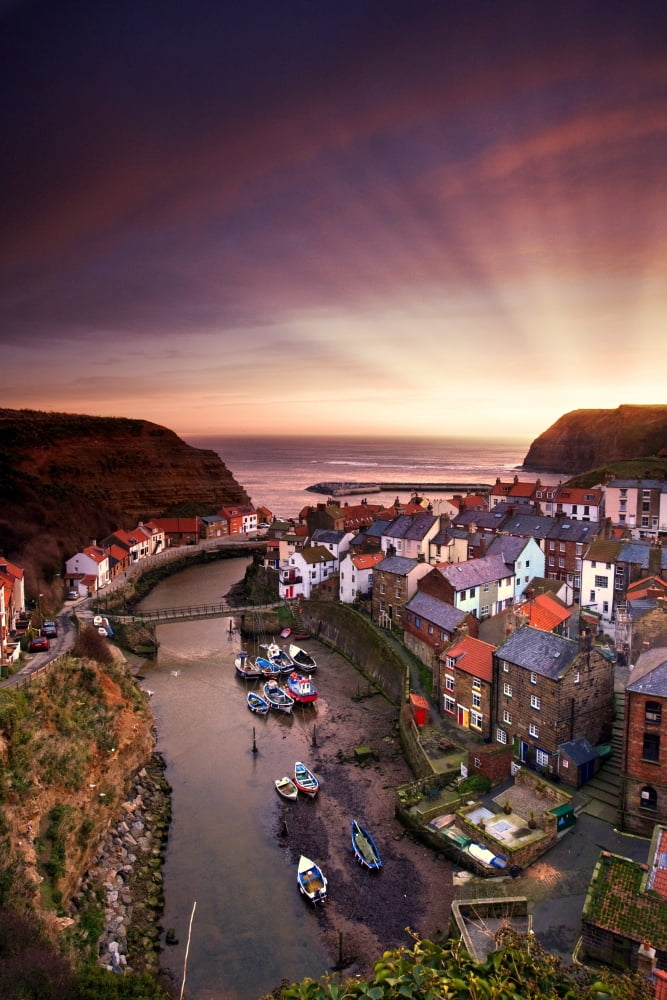 Cityscape At Sunset Staithes Yorkshire England Canvas Art - John Short Design Pics (24 x 36)