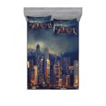 thumbnail image 1 of Cityscape Bedding Set with Sheet & Covers, Hong Kong Cityscape Stormy Weather Dark Cloudy Sky Waterfront Port Dramatic View, Printed Bedroom Decor 2 Shams, 4 Sizes, Multicolor, by Ambesonne, 1 of 3