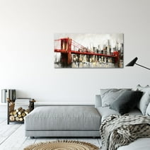 Cityscape Canvas Wall Art Abstract Skyline New York City Painting Prints Modern Brooklyn Bridge Poster Colorful NYC Picture Framed for Bedroom Living Room Home Office Artwork  12" x 24" Wall Decor