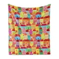 thumbnail image 1 of Cityscape Cartoons Soft Flannel Fleece Throw Blanket, European Architecture Art Houses with Pillars Fountains Urban View, Cozy Plush for Indoor and Outdoor Use, 50" x 70", Multicolor, by Ambesonne, 1 of 5