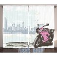 thumbnail image 1 of Ambesonne Cityscape Curtains 2 Panel Set, Motorbike by River, 108" x 90", Pink Black, 1 of 3