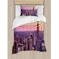 thumbnail image 1 of Cityscape Duvet Cover Set, New York City Midtown with Empire State Building Sunset Business Center Rooftop Photo, Decorative 2 Piece Bedding Set with 1 Pillow Shams, Twin Size, Peach, by Ambesonne, 1 of 3