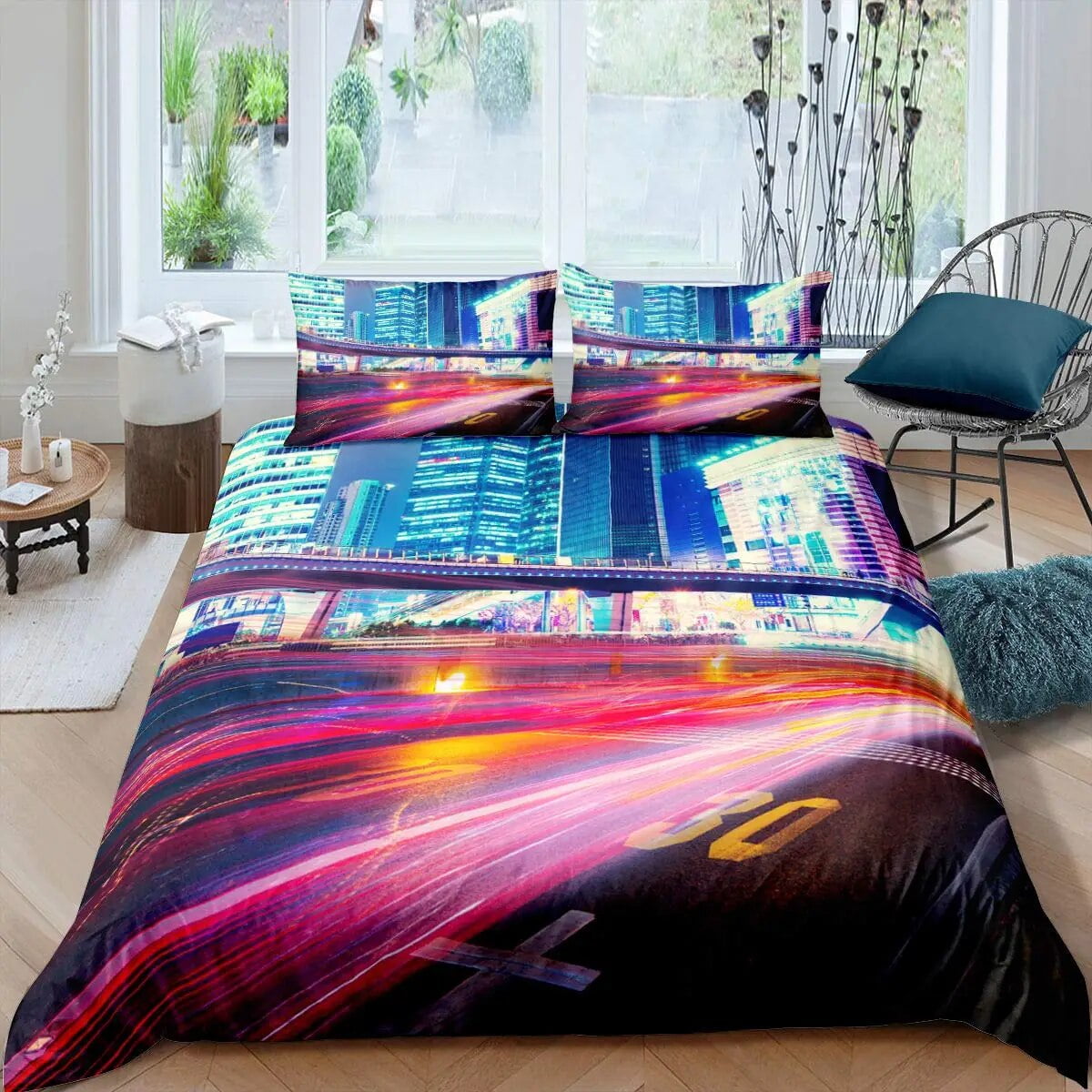 Cityscape Duvet Cover Set New York City Night View Quilt Cover for Boys