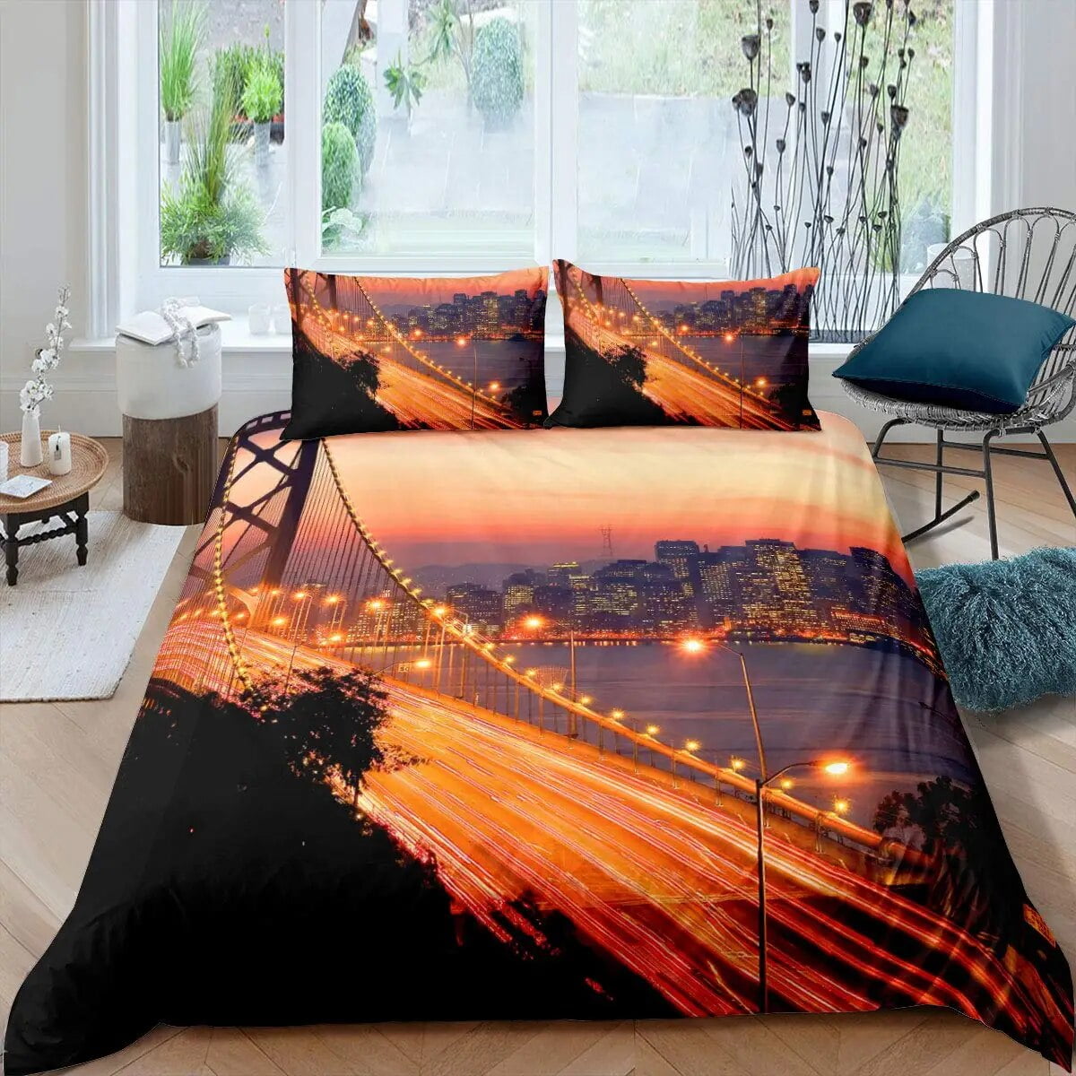 Cityscape Duvet Cover Set New York City Night View Quilt Cover for Boys