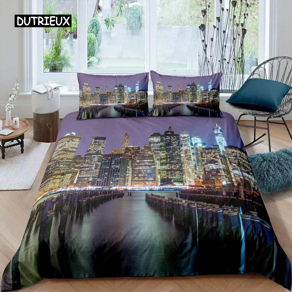 Cityscape Duvet Cover Set New York City Night View Quilt Cover for Boys