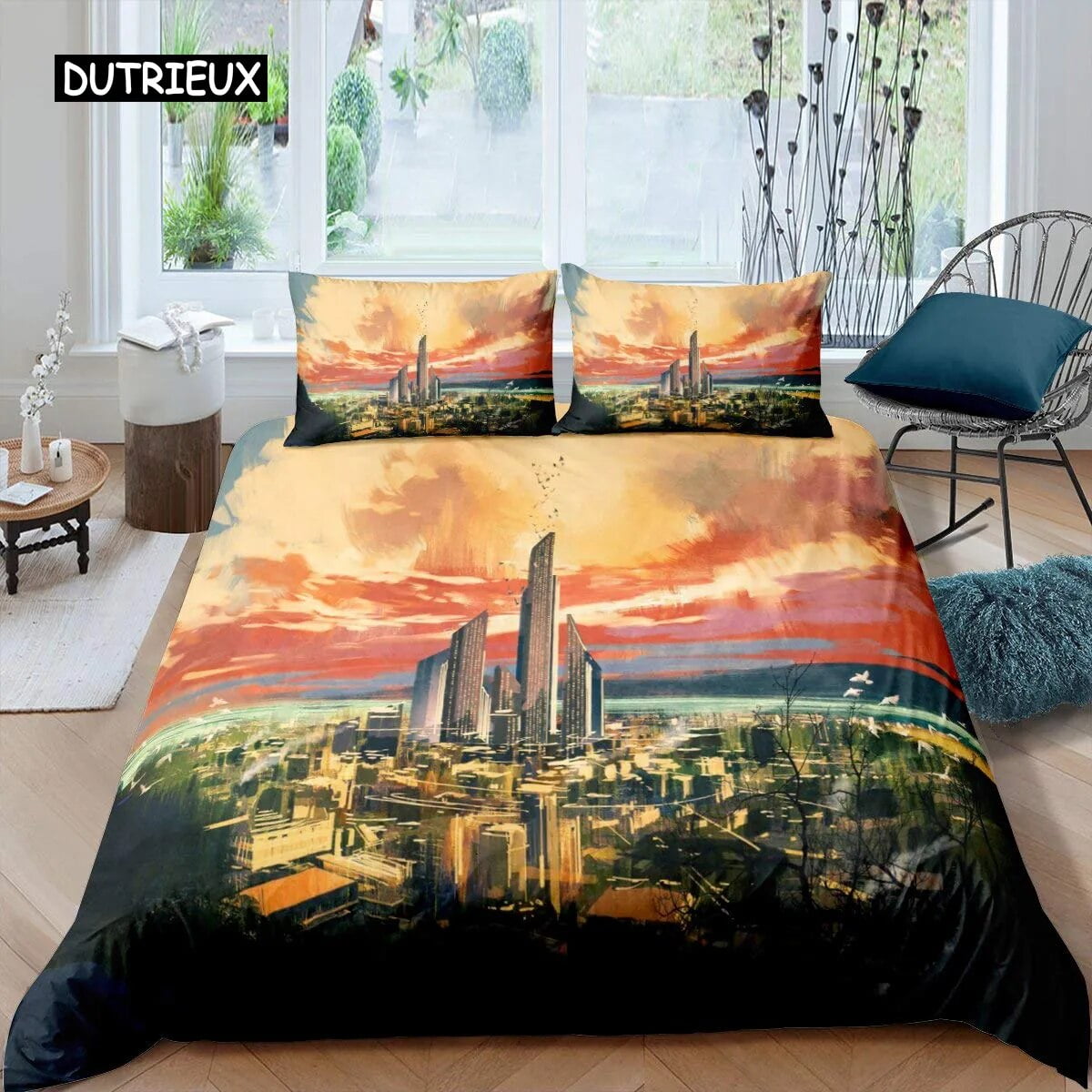Cityscape Duvet Cover Set New York City Night View Quilt Cover for Boys