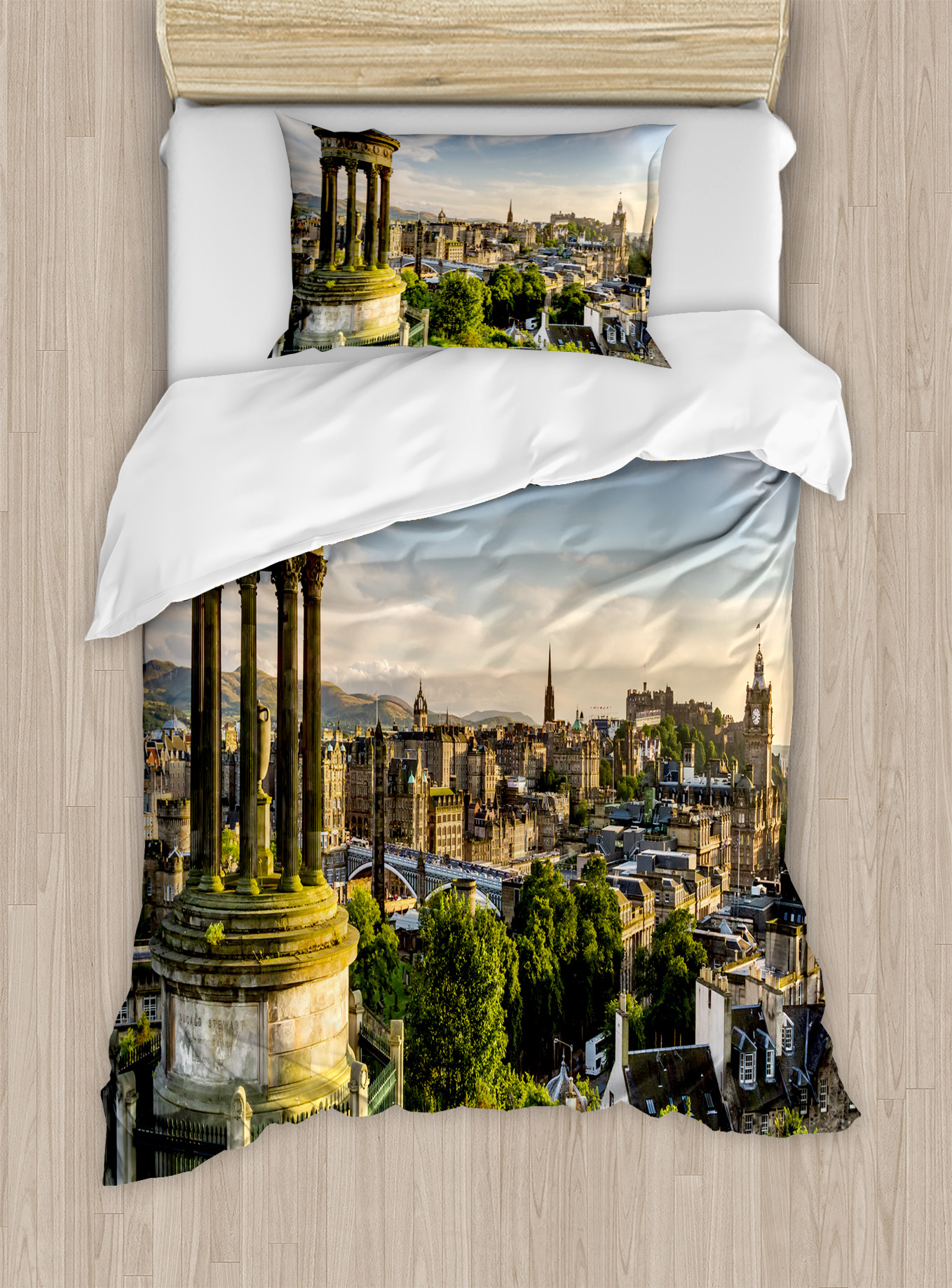 Cityscape Duvet Cover Sets, Edinburgh Town Aerial View of Historical