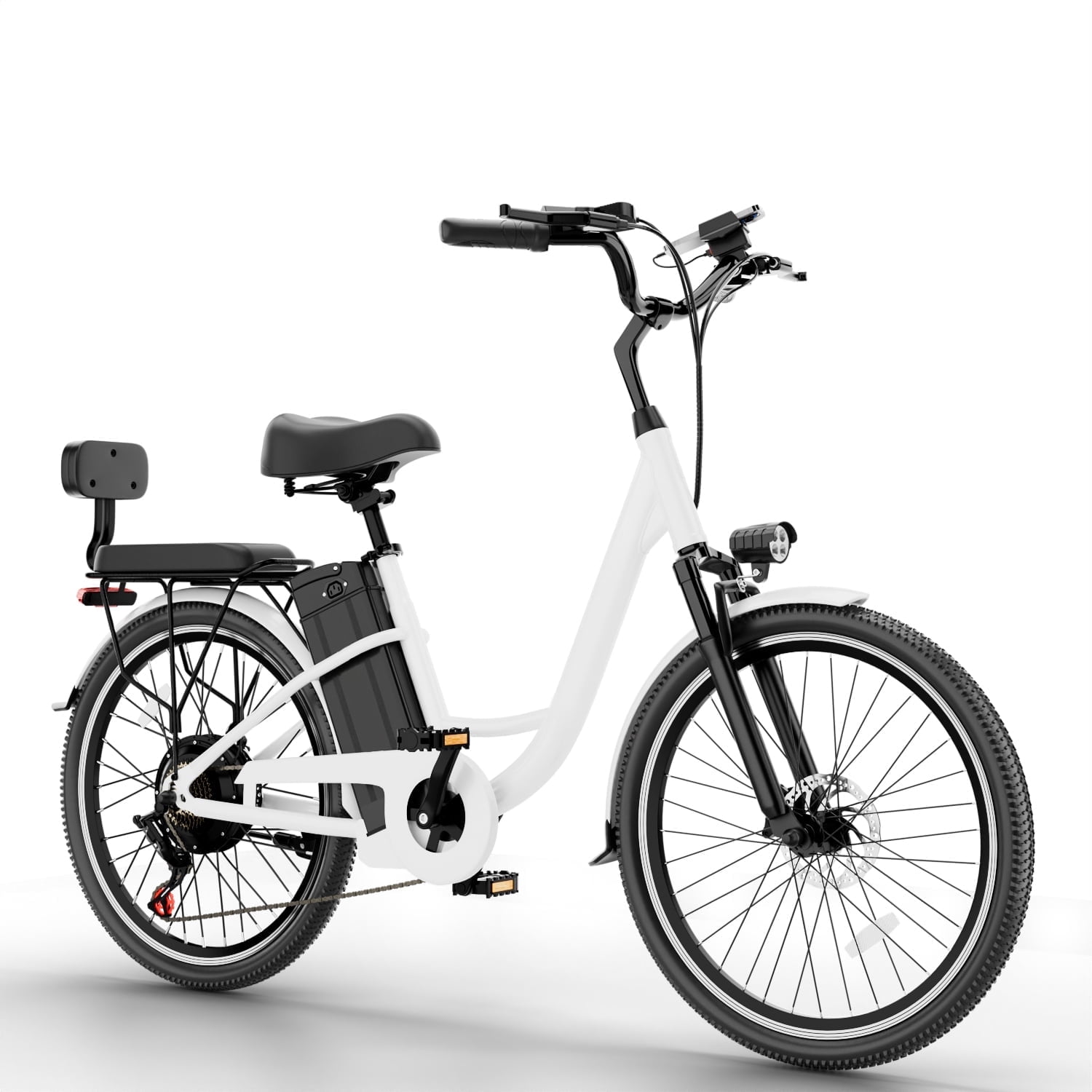 Cityscape Electric Bike for Adults 48V 20Ah 500W Removable Battery, 22MPH Shi-mano 5-Speed, 24" Electric Cruiser Commuter Bike, City E-bike White