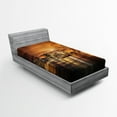 thumbnail image 1 of Cityscape Fitted Sheet, Manhattan at Sunset New York from Brooklyn Reflections Seaport Scenery Print, Soft Decorative Fabric Bedding, Twin XL Size, Orange Black, by Ambesonne, 1 of 2