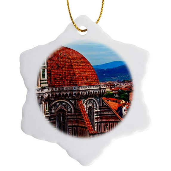 3drose, Cityscape from Duomo Basilica Cathedral Church, Florence, Italy, 3 inch Snowflake Porcelain Ornament