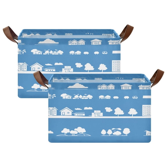 Cityscape Icons Pattern 16.9x11.4x10in Foldable Open Home Storage Bins Durable Water Resistant Shelf Baskets