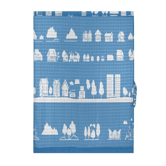 Cityscape Icons Pattern Door Curtain 25x40in Privacy Mesh with UV Protection Tie Back Rod Pockets